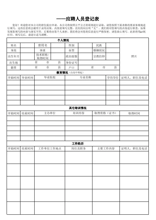 应聘人员登记表模板