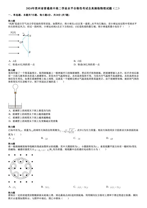 2024年贵州省普通高中高二学业水平合格性考试全真演练物理试题(二)