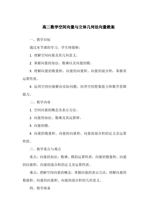 高二数学空间向量与立体几何法向量