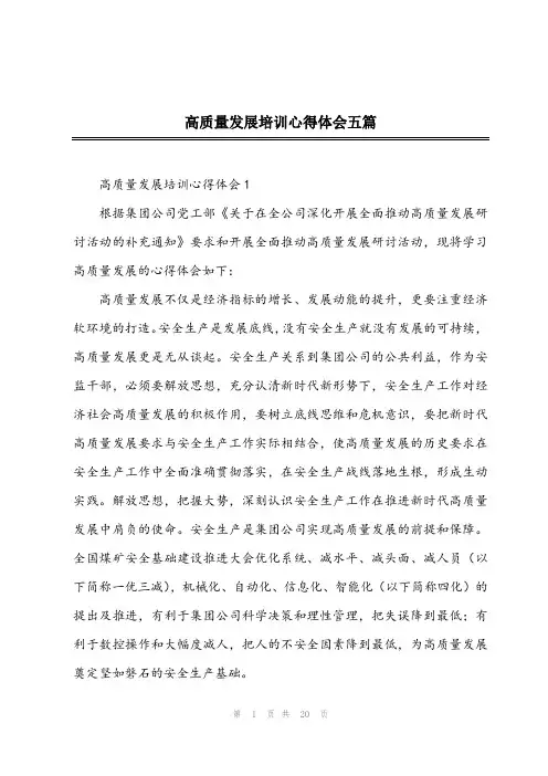 2024年高质量发展培训心得体会五篇