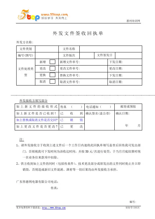外发文件签收回执单
