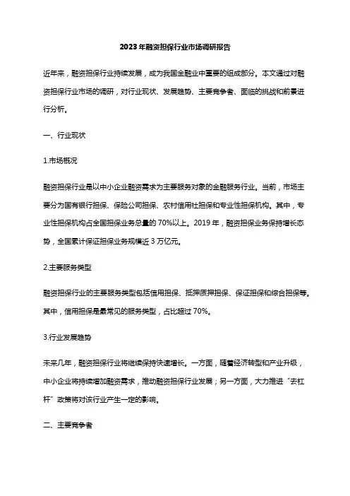 2023年融资担保行业市场调研报告
