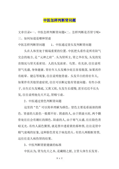 中医怎样判断肾问题