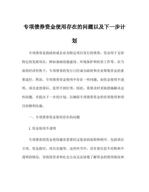 专项债券资金使用存在的问题以及下一步计划