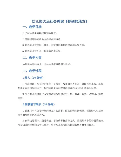 幼儿园大班社会教案《特别的地方》
