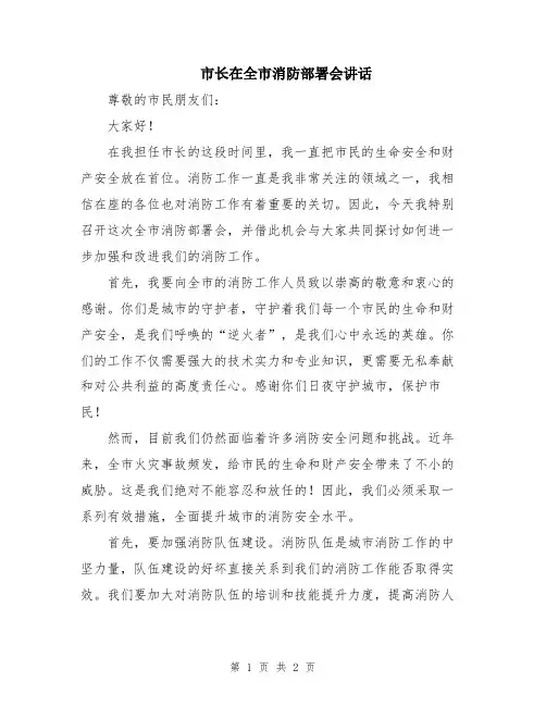 市长在全市消防部署会讲话