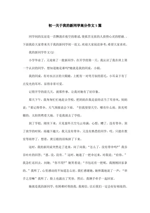 初一关于我的新同学高分作文5篇