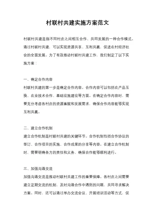 村联村共建实施方案范文
