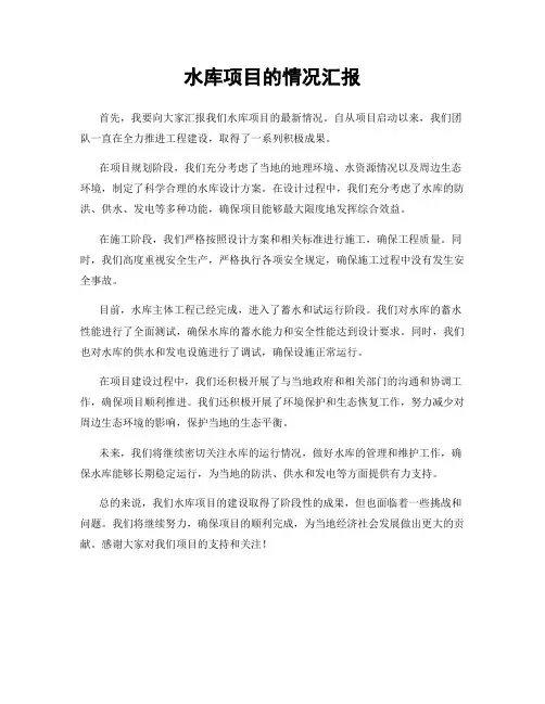 水库项目的情况汇报
