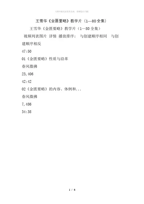 王雪华《金匮要略》教学片(180全集)