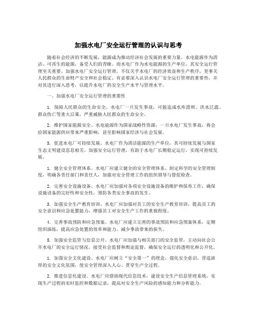 加强水电厂安全运行管理的认识与思考