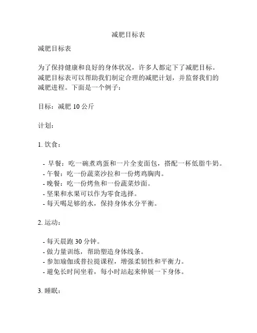 减肥目标表