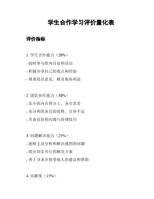学生合作学习评价量化表