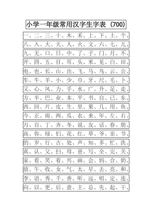 常用汉字生字表(幼儿园大班)