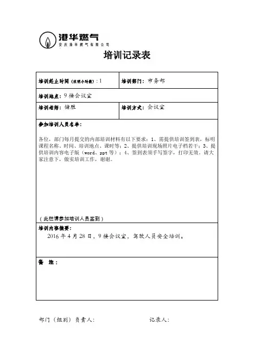 培训记录表模板