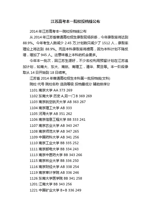 江苏高考本一院校投档线公布