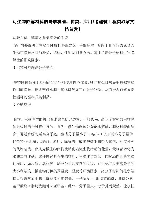 可生物降解材料的降解机理、种类、应用!【建筑工程类独家文档首发】