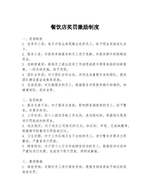 餐饮店奖罚激励制度
