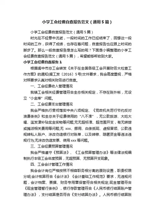 小学工会经费自查报告范文（通用5篇）
