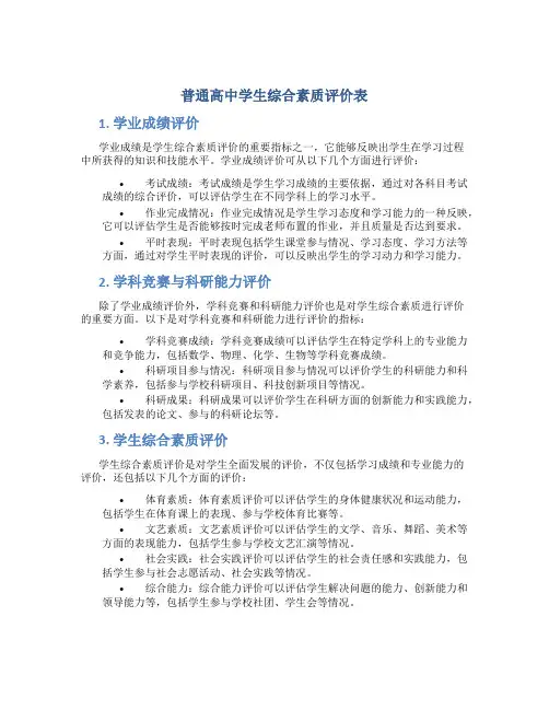 普通高中学生综合素质评价表
