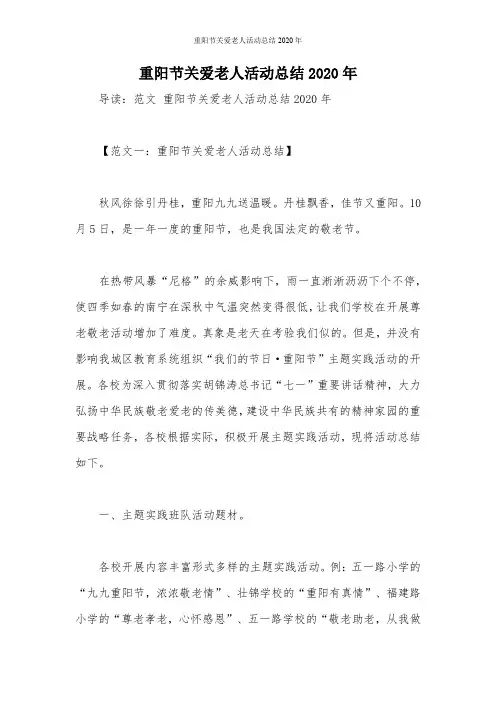 重阳节关爱老人活动总结2020年