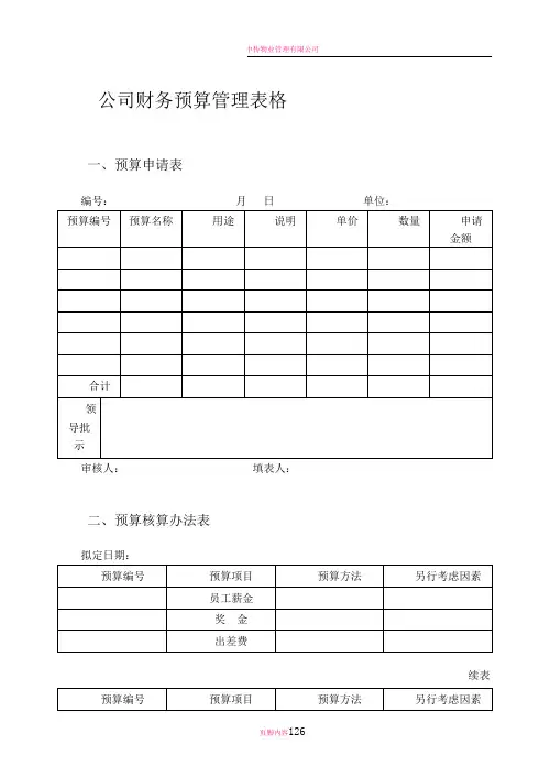 最新公司财务预算管理表格