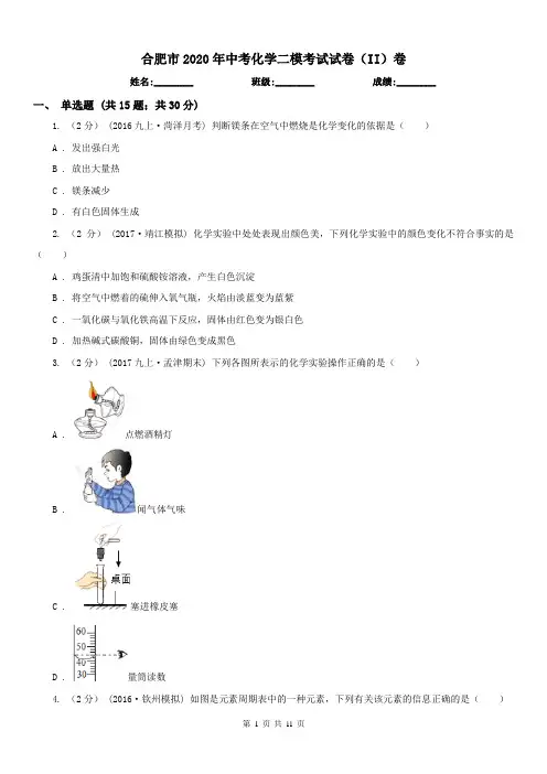 合肥市2020年中考化学二模考试试卷(II)卷