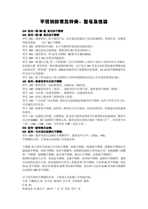 不锈钢的常见种类、型号及性能