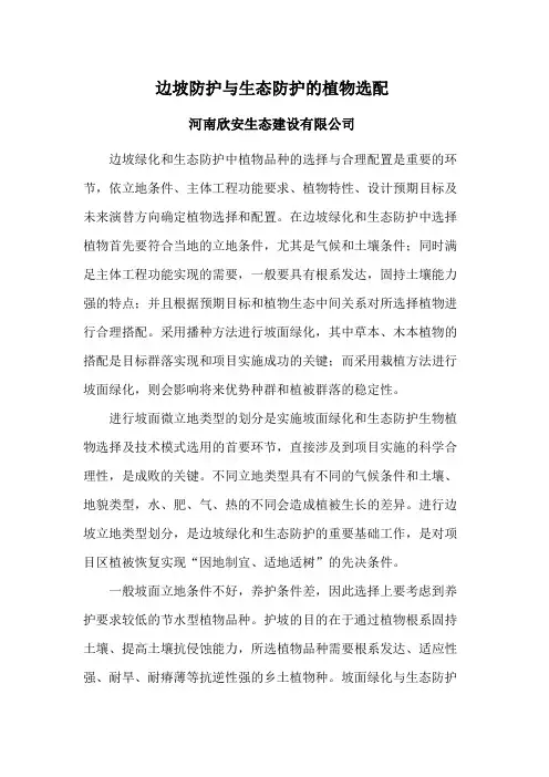 边坡防护与生态防护的植物选配