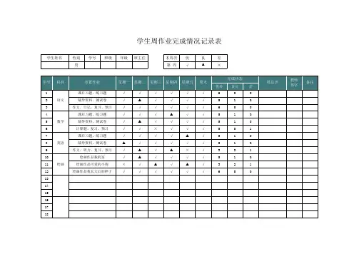 学生周作业完成情况记录表1