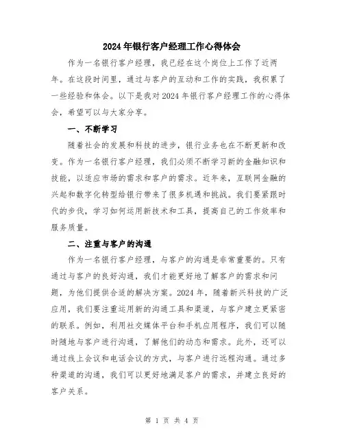 2024年银行客户经理工作心得体会