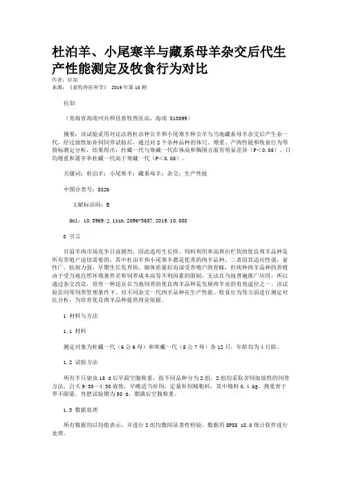 杜泊羊、小尾寒羊与藏系母羊杂交后代生产性能测定及牧食行为对比