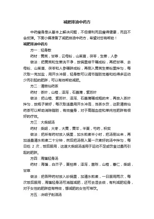 减肥排油中药方