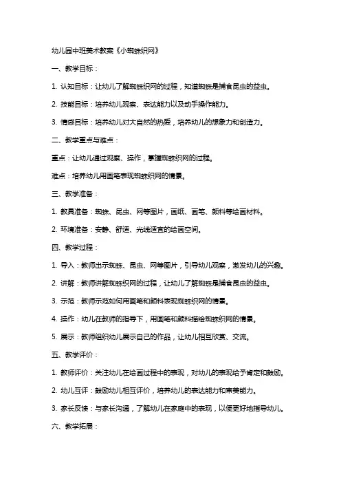 幼儿园中班美术教案《小蜘蛛织网》