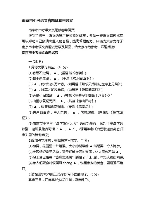 南京市中考语文真题试卷带答案