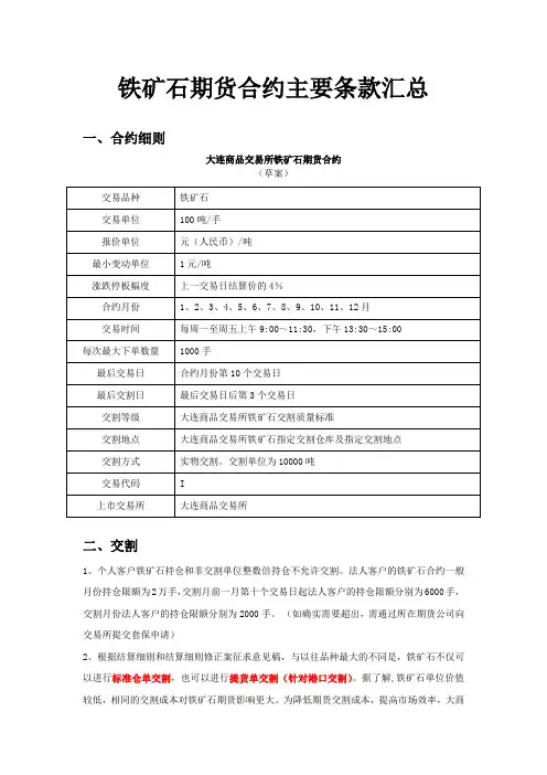 铁矿石期货合约主要条款汇总