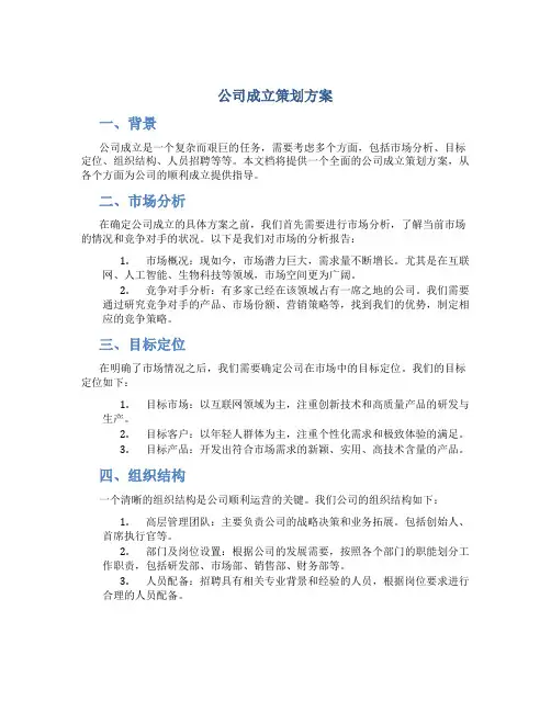 公司成立策划方案
