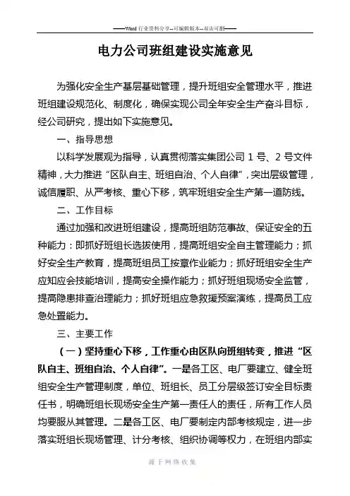 电力公司班组建设实施意见