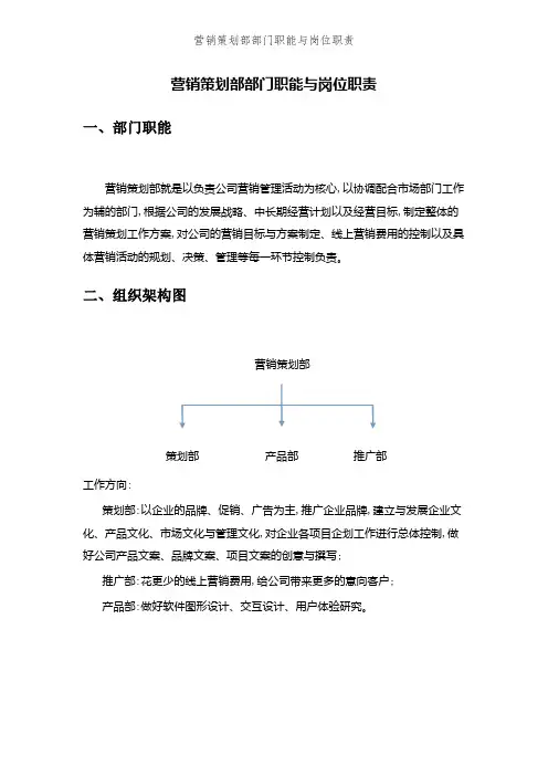 营销策划部部门职能与岗位职责