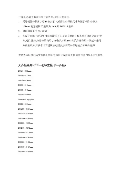 钢管公称直径对照表