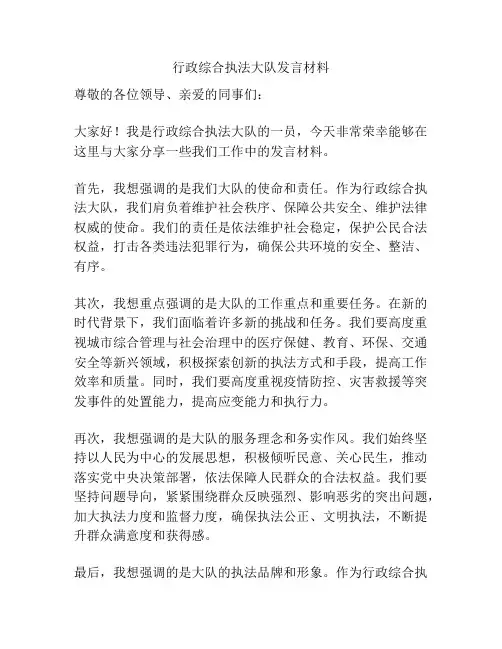 行政综合执法大队发言材料