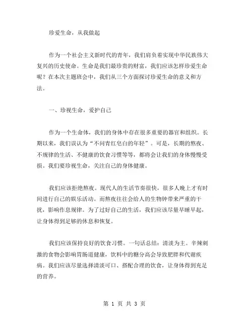 珍爱生命,从我做起主题班会教案