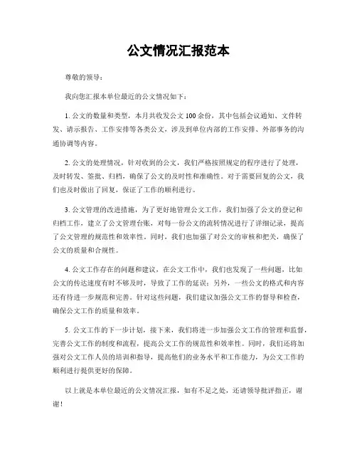 公文情况汇报范本