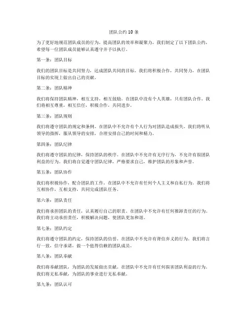 团队公约10条