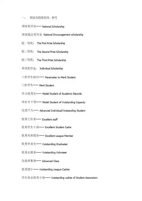 学校奖项英文翻译
