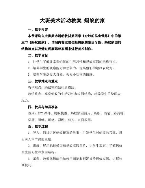 大班美术活动教案蚂蚁的家