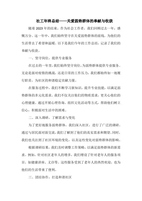 社工年终总结——关爱弱势群体的奉献与收获