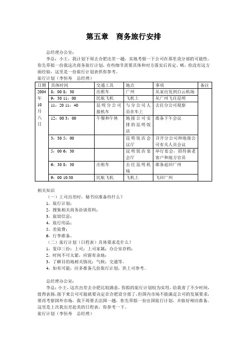 第五章  商务旅行安排