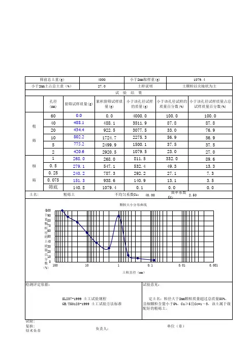 最新颗粒分析自动计算表