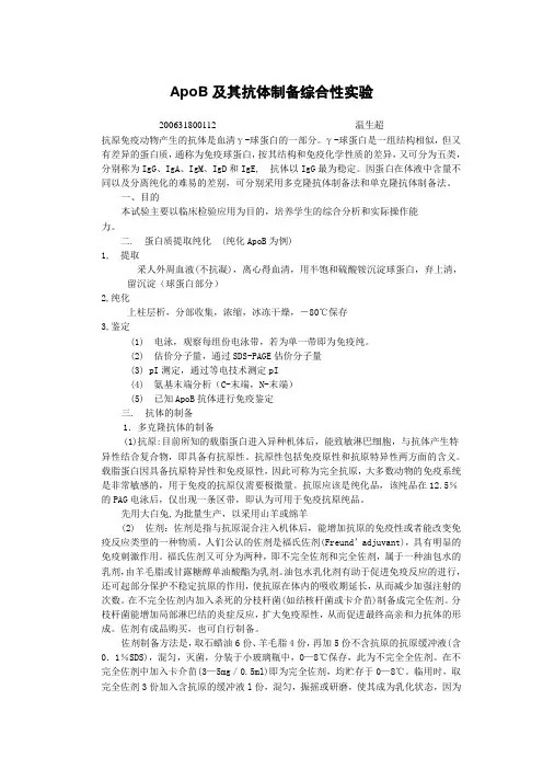 ApoB及其抗体制备综合性实验